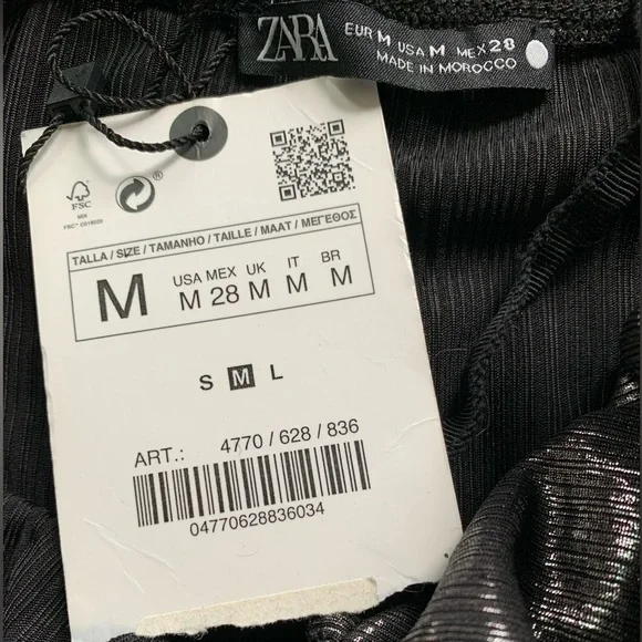 ZARA Metallic Black Ruched Camisole Top Size Medium - Picture 6 of 7